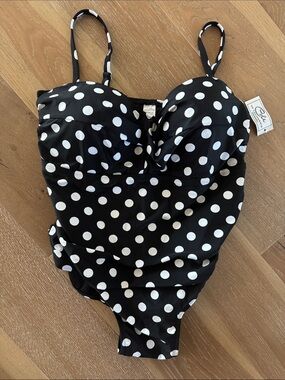 NWT Cole OF CALIFORNIA 1 pc swimsuit Womens 2X black/White polka dots Beach